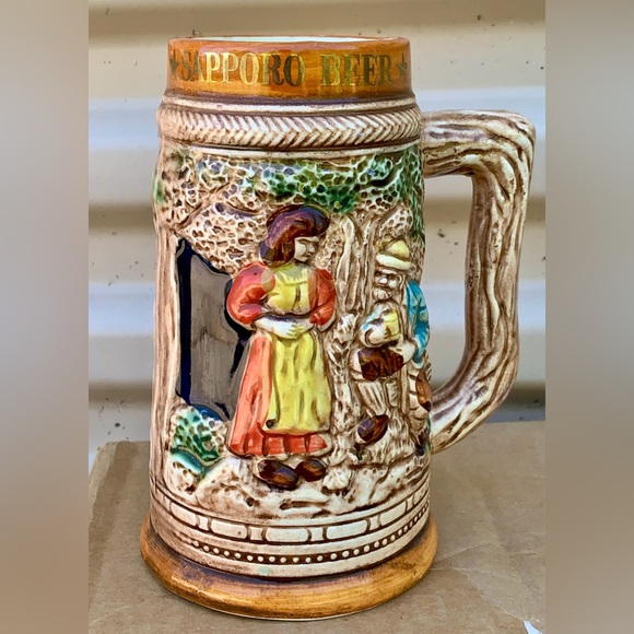 Mid Century Vtg Sapporo Japanese Beer Stein Embossed Glazed Ceramic Artwork Mug - Picture 9 of 16